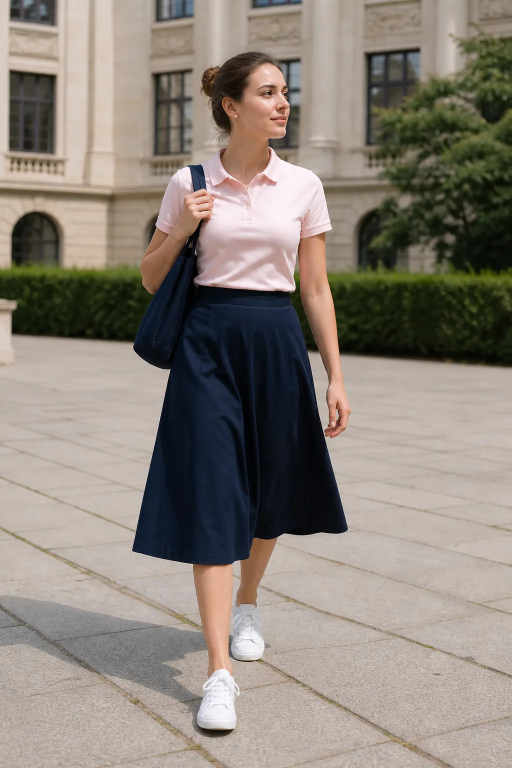 17. Polo Shirt With an A-Line Skirt