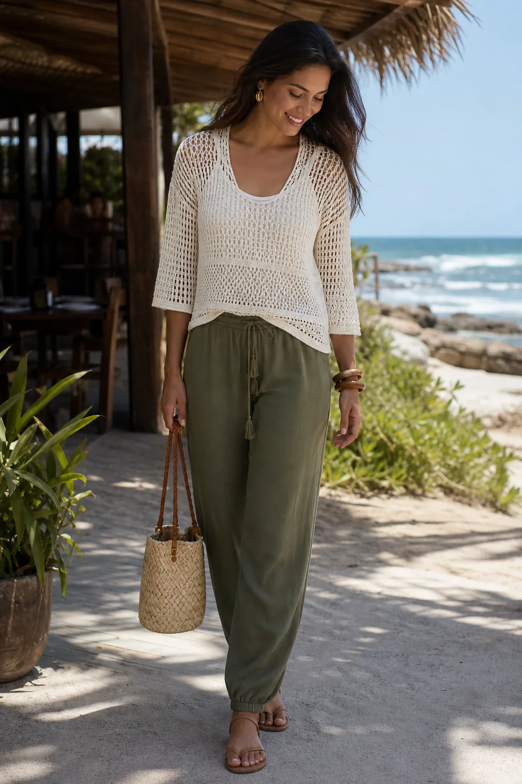 24. Crochet-Style Top Over a Camisole
